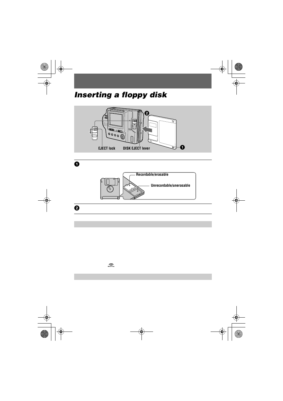 Inserting a floppy disk, T (14), Ver (14) | Sony MVC-FD85 User Manual | Page 14 / 68