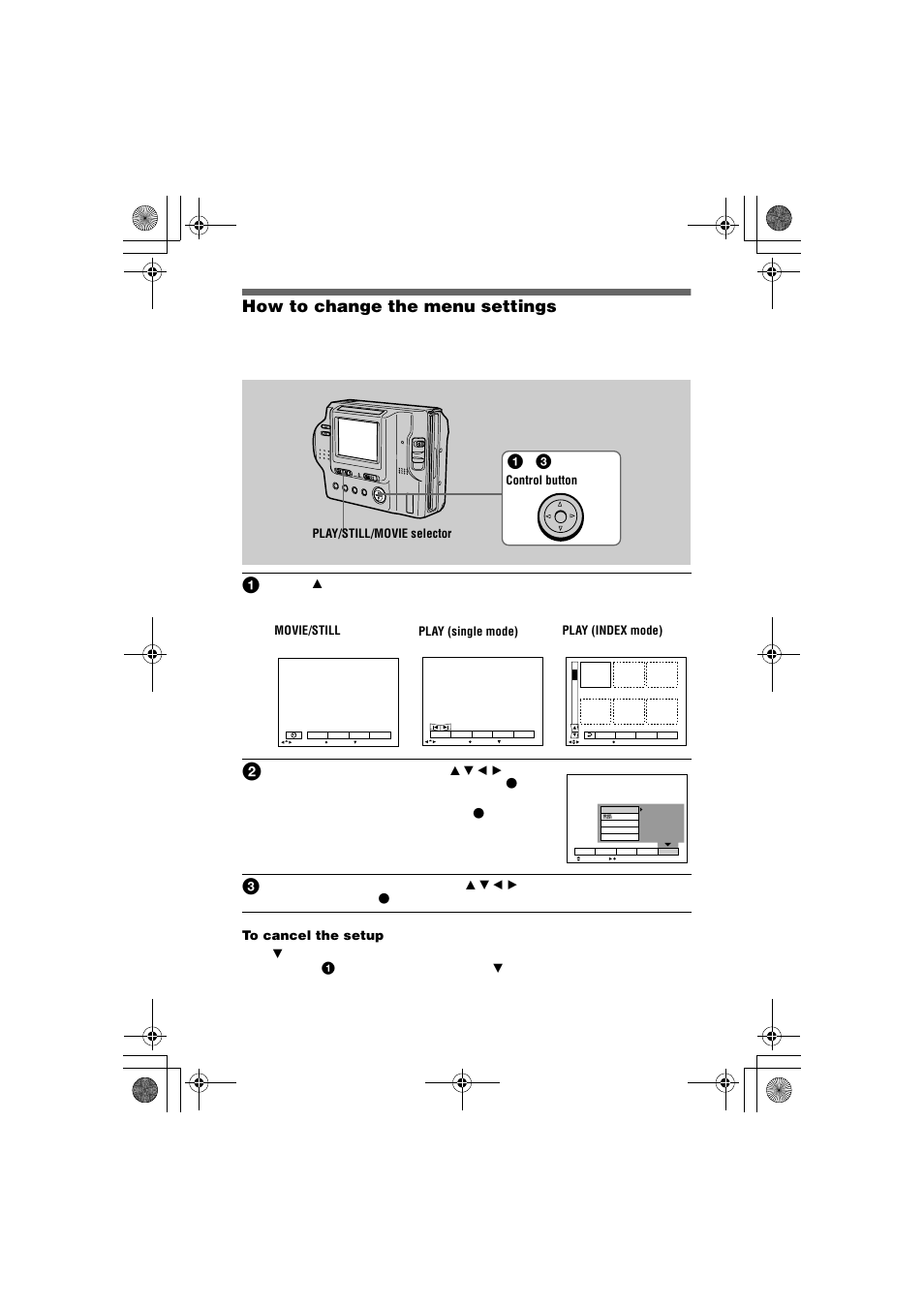 How to change the menu settings | Sony MVC-FD85 User Manual | Page 30 / 68