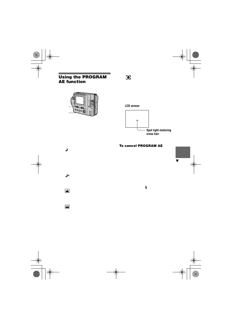 Using the program ae function, Using the program ae, Function | N (39) | Sony MVC-FD85 User Manual | Page 39 / 68