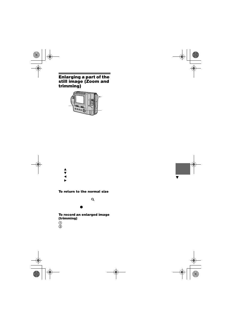 Enlarging a part of the still image, Zoom and trimming) | Sony MVC-FD85 User Manual | Page 43 / 68