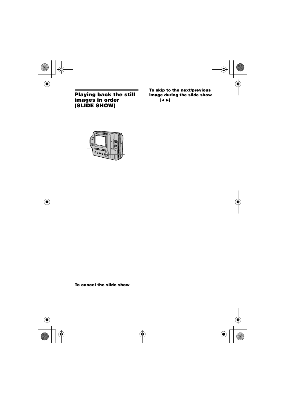 Playing back the still images in order, Slide show) | Sony MVC-FD85 User Manual | Page 44 / 68