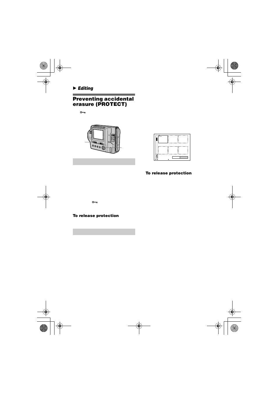 Preventing accidental erasure (protect), B editing preventing accidental erasure, Protect) | Sony MVC-FD85 User Manual | Page 46 / 68