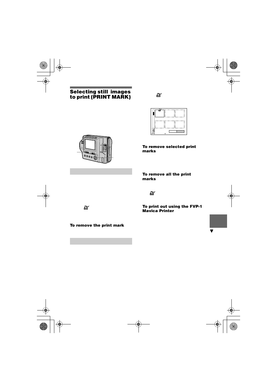 Selecting still images to print (print mark), Selecting still images to print, Print mark) | Sony MVC-FD85 User Manual | Page 51 / 68