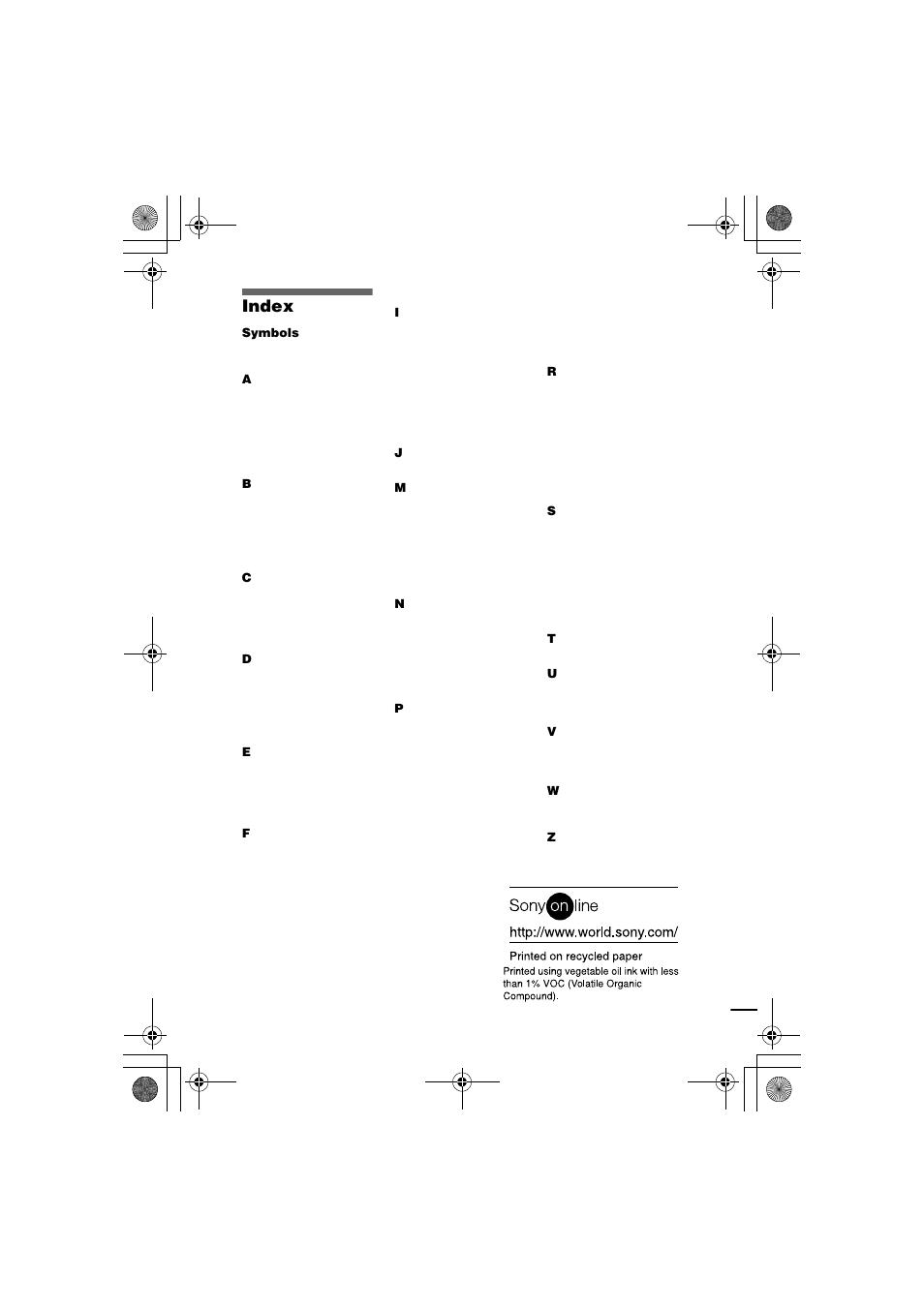 Index, Index ............................... back cover | Sony MVC-FD85 User Manual | Page 68 / 68