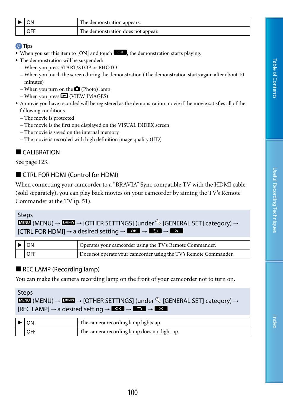 Ding lamp (100) | Sony HDR-CX500V User Manual | Page 100 / 130