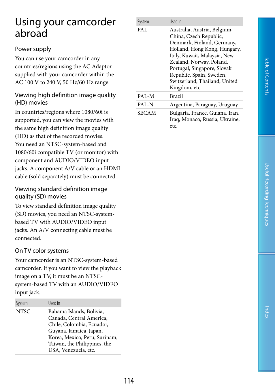 Using your camcorder abroad | Sony HDR-CX500V User Manual | Page 114 / 130