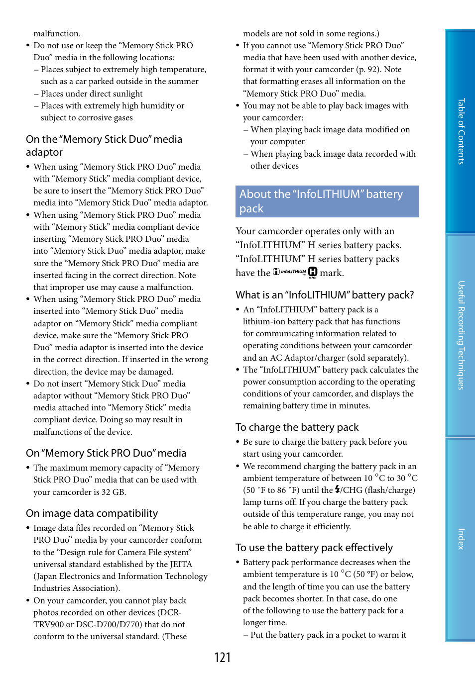 About the “infolithium” battery pack, On image data compatibility, What is an “infolithium” battery pack | Sony HDR-CX500V User Manual | Page 121 / 130
