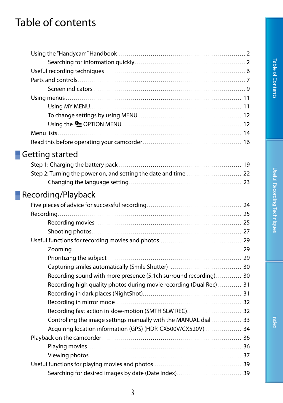 Sony HDR-CX500V User Manual | Page 3 / 130