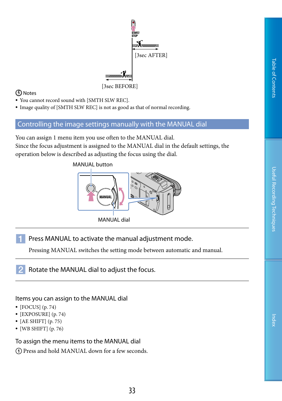On (33), Al dial (33) | Sony HDR-CX500V User Manual | Page 33 / 130