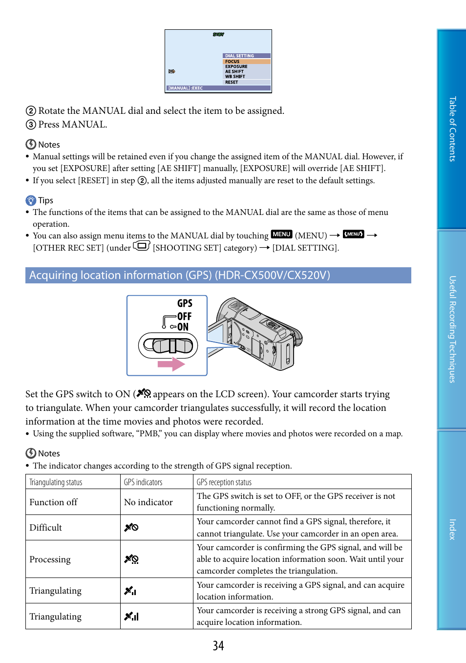 S (34) | Sony HDR-CX500V User Manual | Page 34 / 130