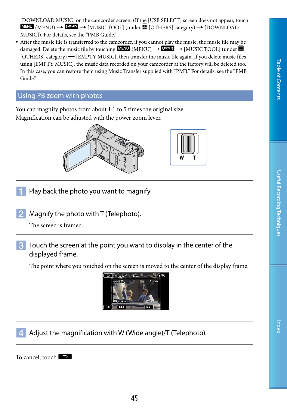 Using pb zoom with photos | Sony HDR-CX500V User Manual | Page 45 / 130