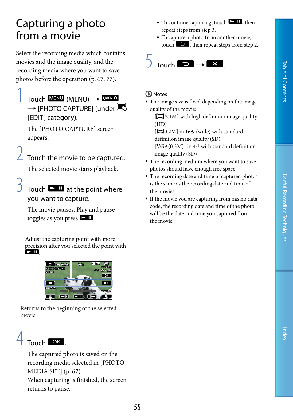 Capturing a photo from a movie | Sony HDR-CX500V User Manual | Page 55 / 130