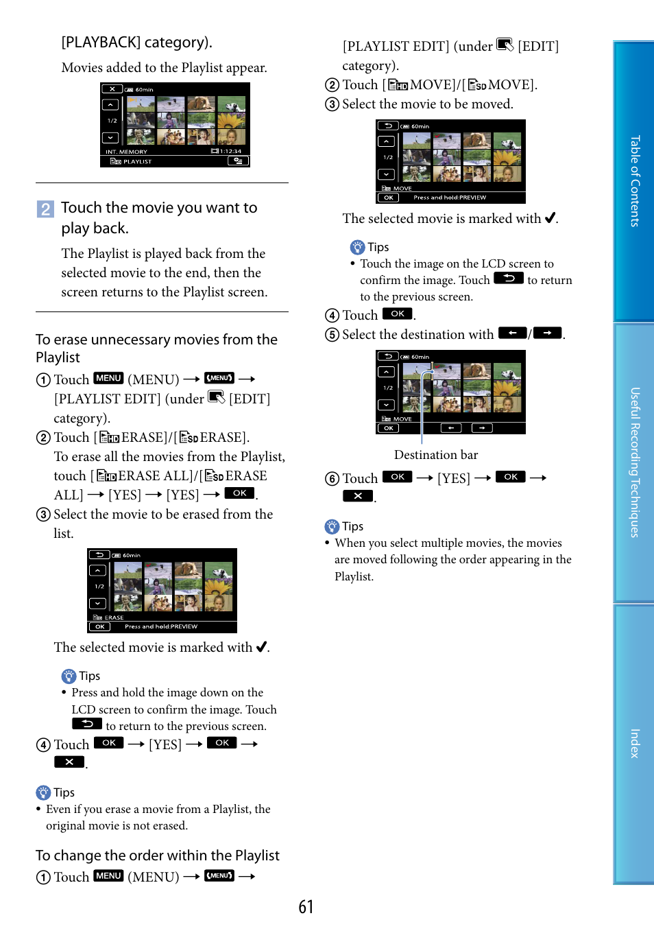 Playback] category), Touch the movie you want to play back | Sony HDR-CX500V User Manual | Page 61 / 130