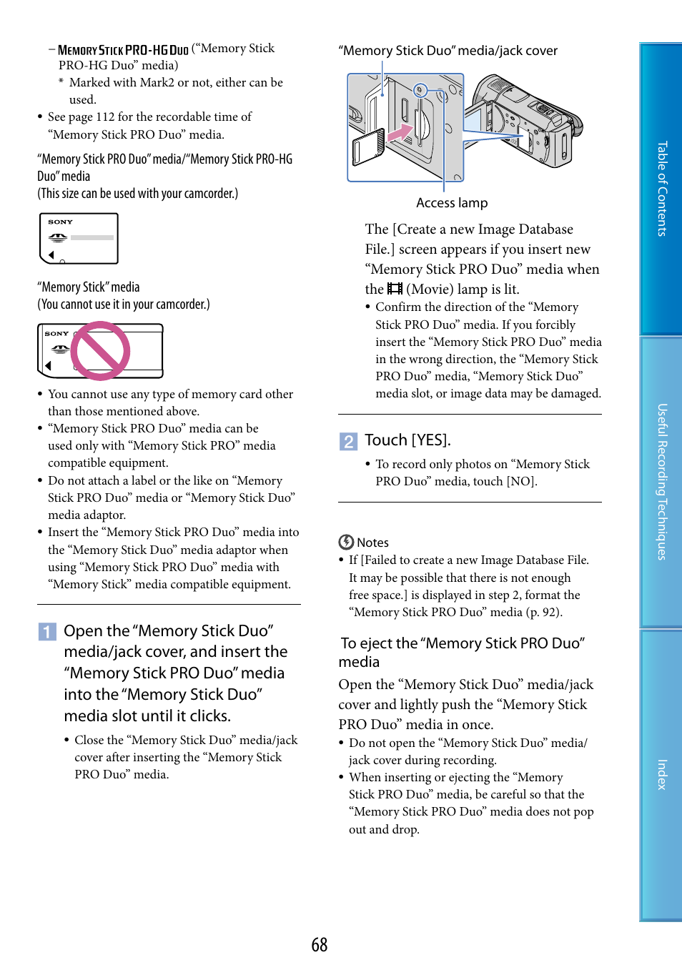 Media) (68), Media slot (68), 68) a | Touch [yes | Sony HDR-CX500V User Manual | Page 68 / 130