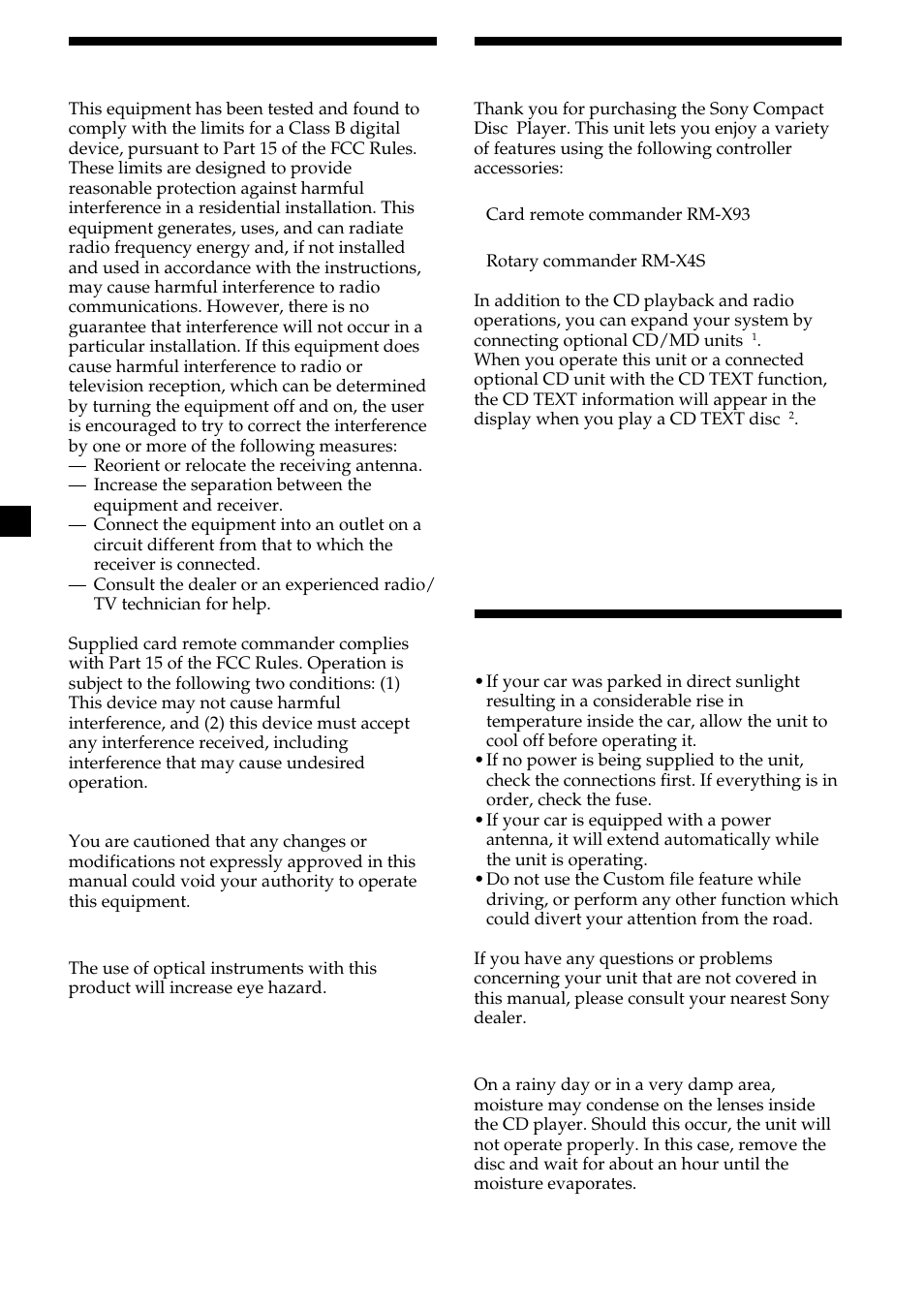 2warning, Welcome, Precautions | Sony CDX-M610 User Manual | Page 2 / 100