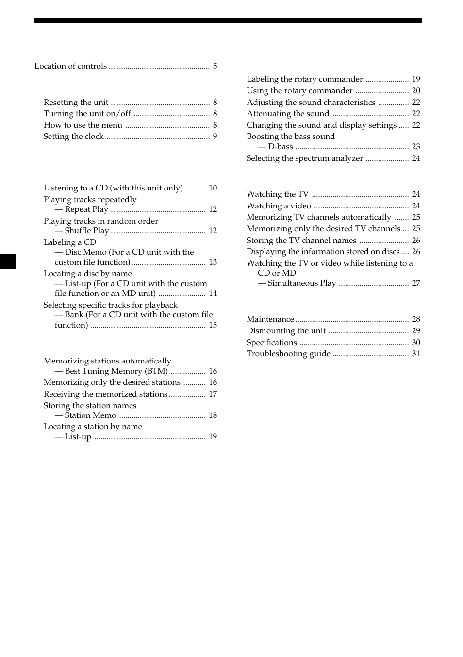 4table of contents | Sony CDX-M610 User Manual | Page 4 / 100