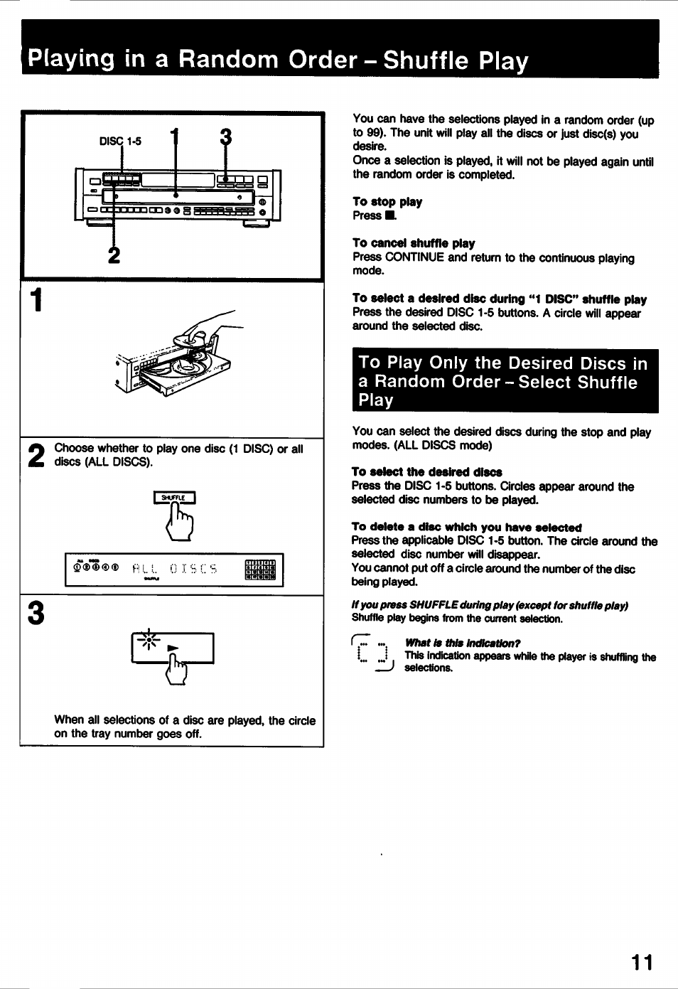 Playing in a random order-shuffle play, Playing in a random order-shuffle play 1 | Sony CDP-C77ES User Manual | Page 11 / 32