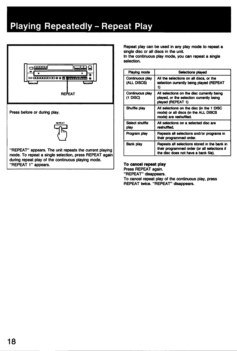 Playing repeatedly - repeat play | Sony CDP-C77ES User Manual | Page 18 / 32