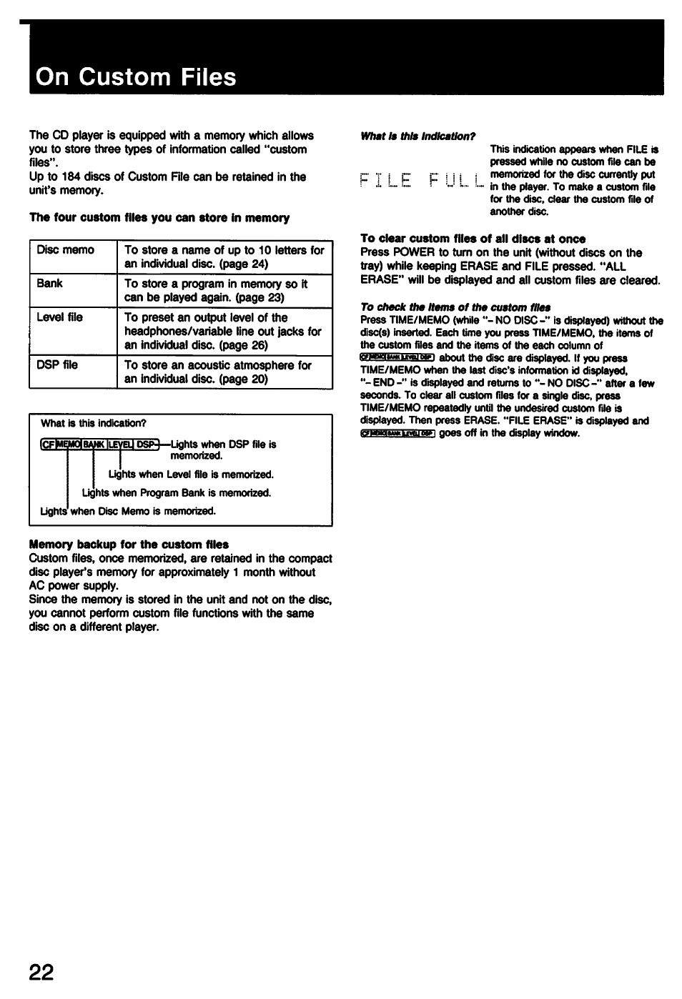 On custom files | Sony CDP-C77ES User Manual | Page 22 / 32