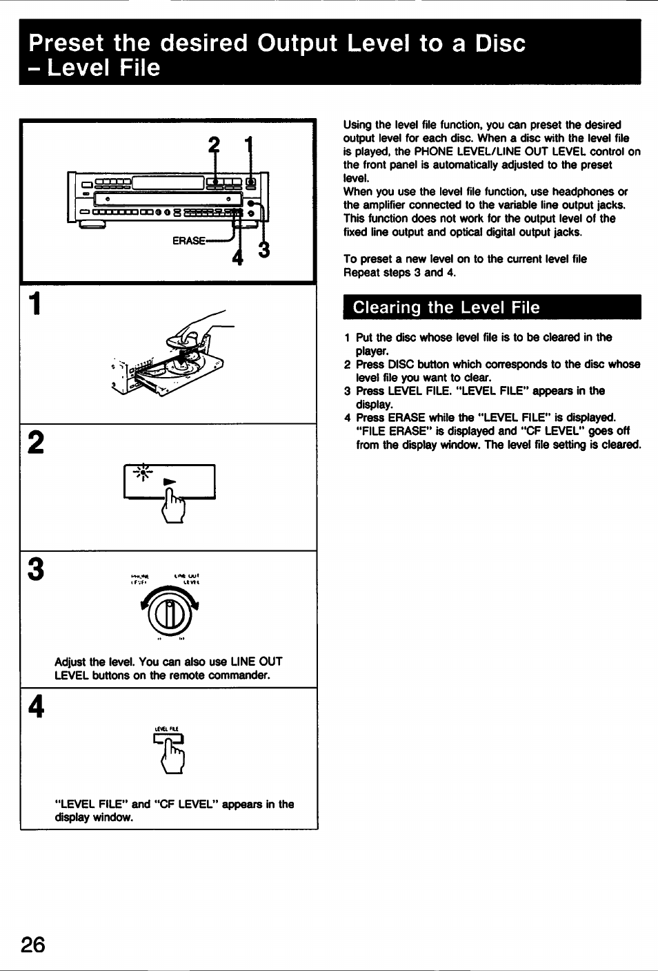 Clearing the level file | Sony CDP-C77ES User Manual | Page 26 / 32