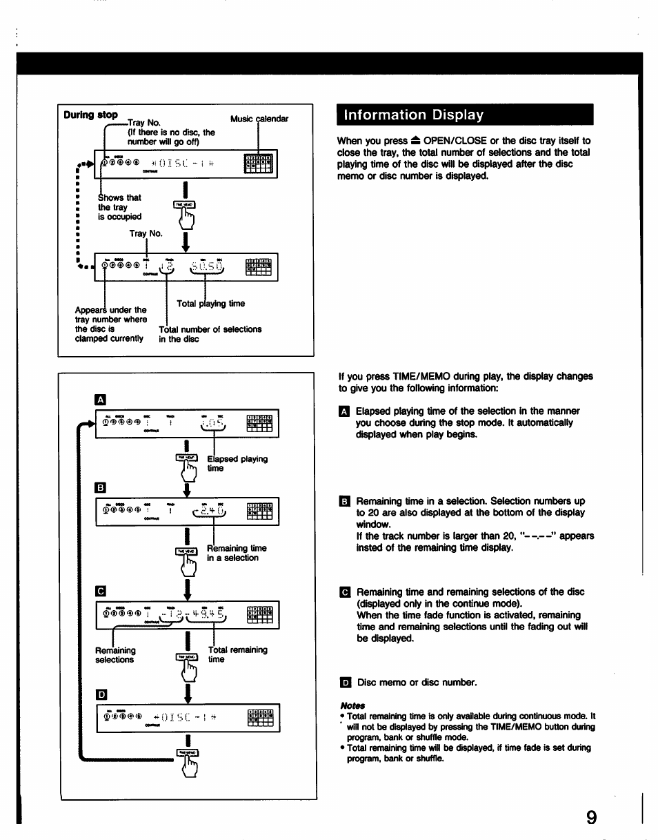 Information display | Sony CDP-C77ES User Manual | Page 9 / 32