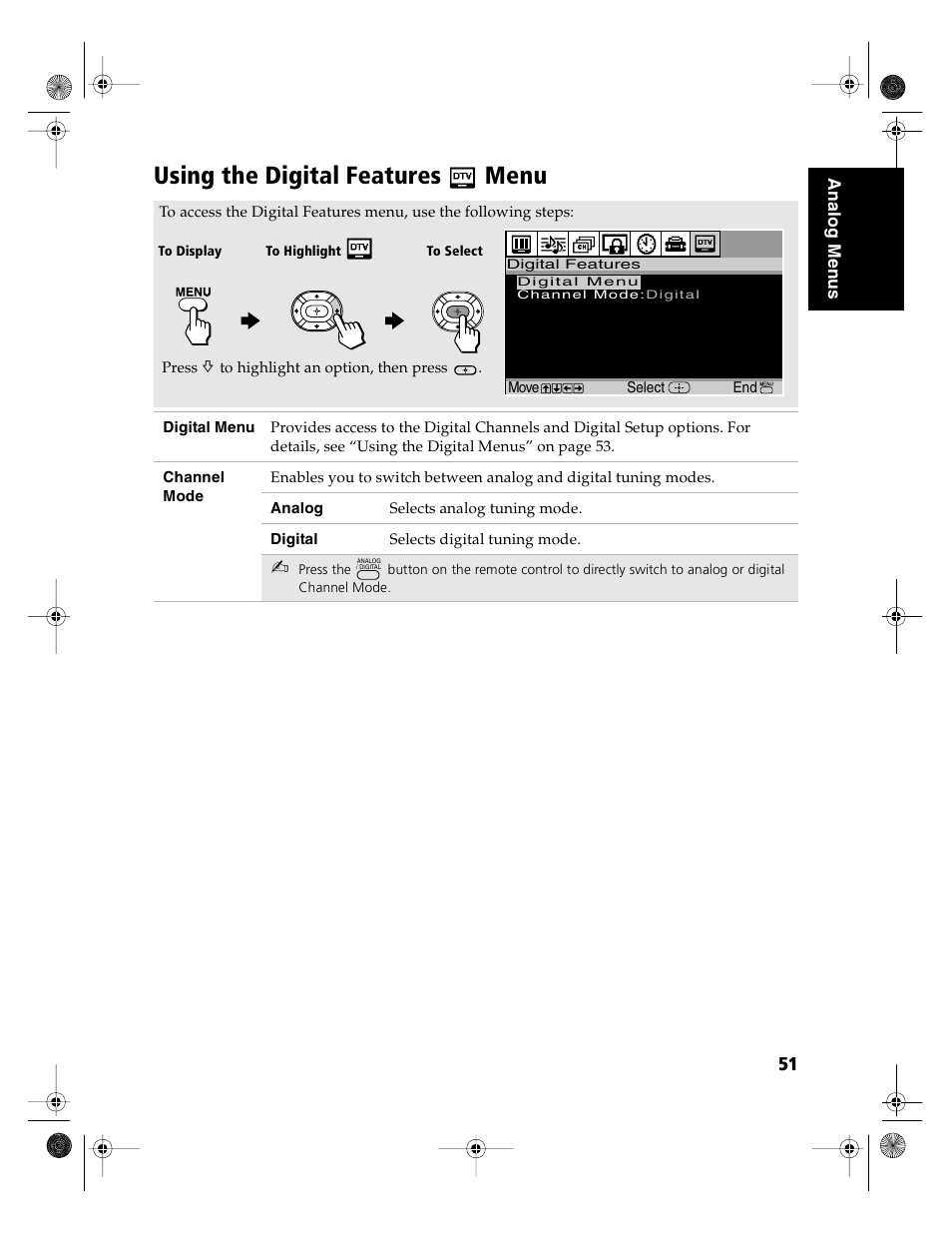 Using the digital features menu | Sony KD-36FS130 User Manual | Page 53 / 70