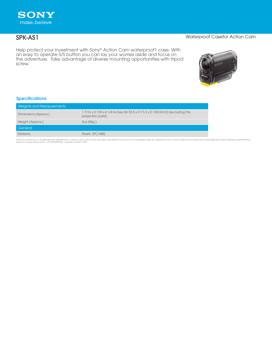 Sony SPK-AS1 User Manual | 1 page