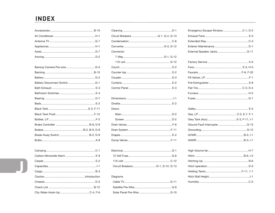 Index | Airstream Safari User Manual | Page 102 / 103