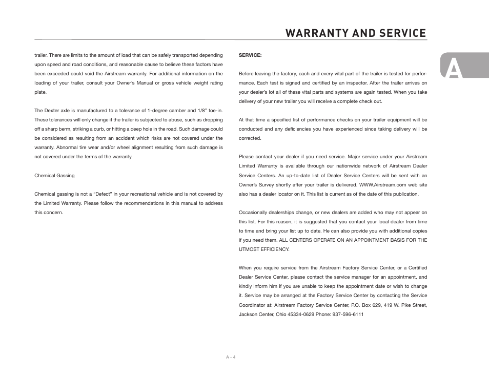 Warranty and service | Airstream Safari User Manual | Page 11 / 103