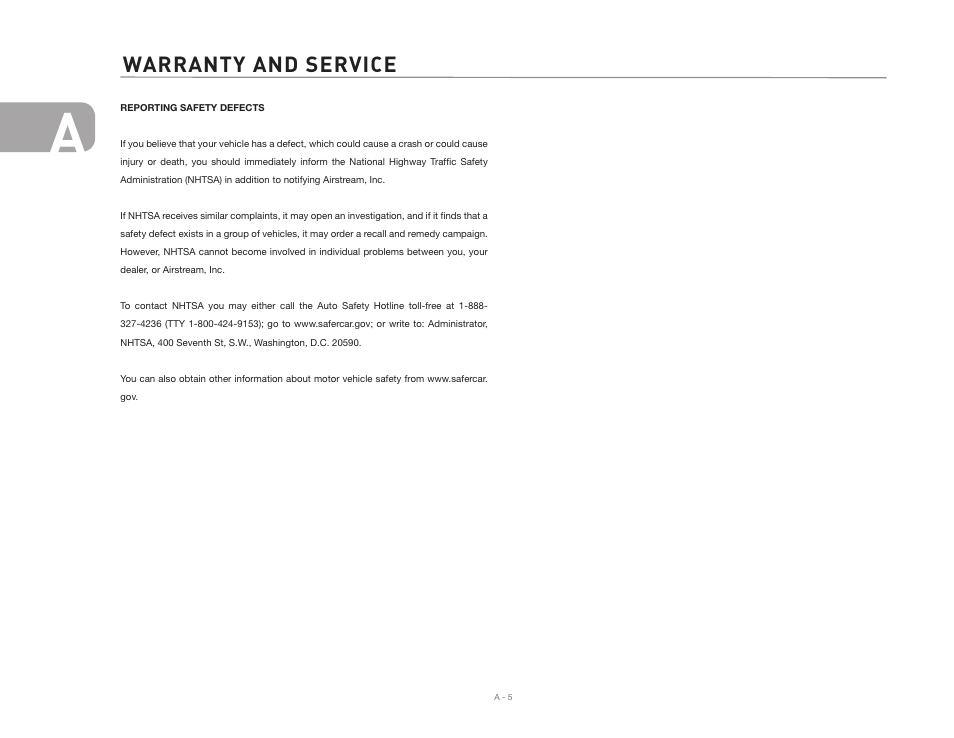 Warranty and service | Airstream Safari User Manual | Page 12 / 103