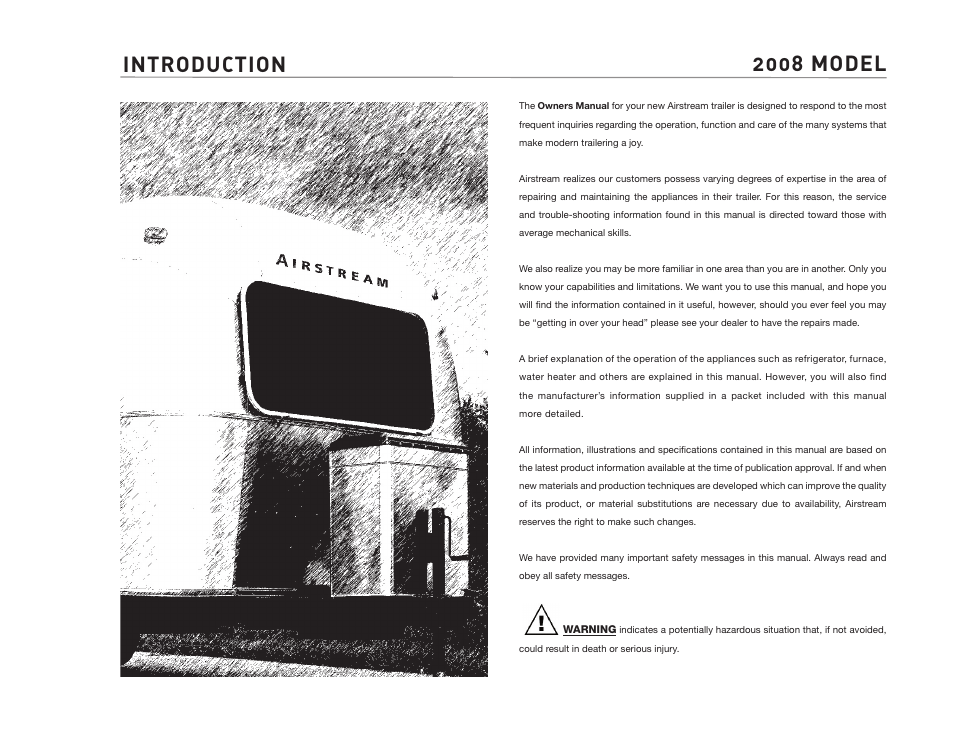 Introduction 2008 model | Airstream Safari User Manual | Page 2 / 103