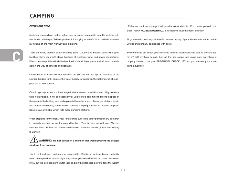 Camping | Airstream Safari User Manual | Page 30 / 103