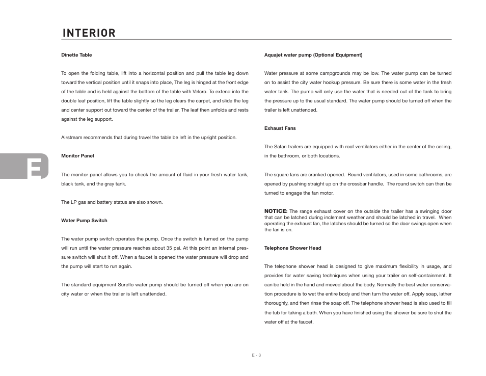 Interior | Airstream Safari User Manual | Page 56 / 103