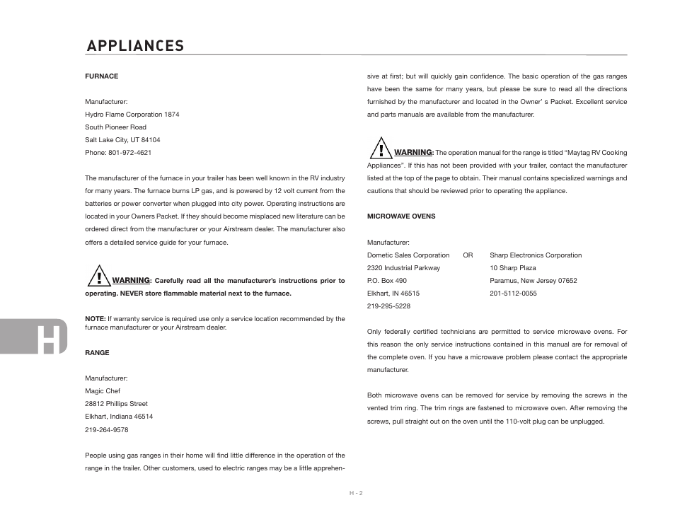 Appliances | Airstream Safari User Manual | Page 94 / 103