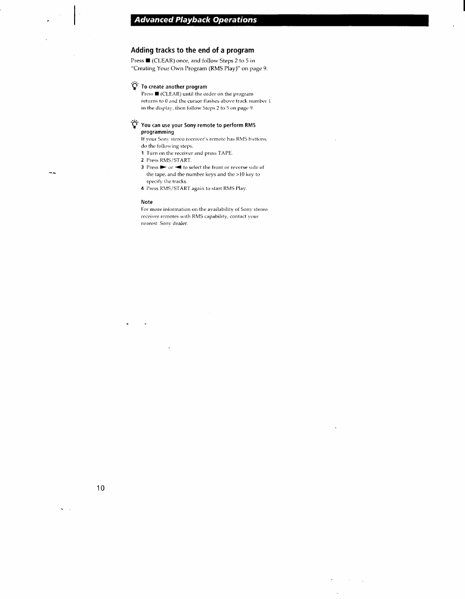 Adding tracks to the end of a program, Q to create another program, Note | Advanced playback operations | Sony TC-WR550Z User Manual | Page 10 / 23