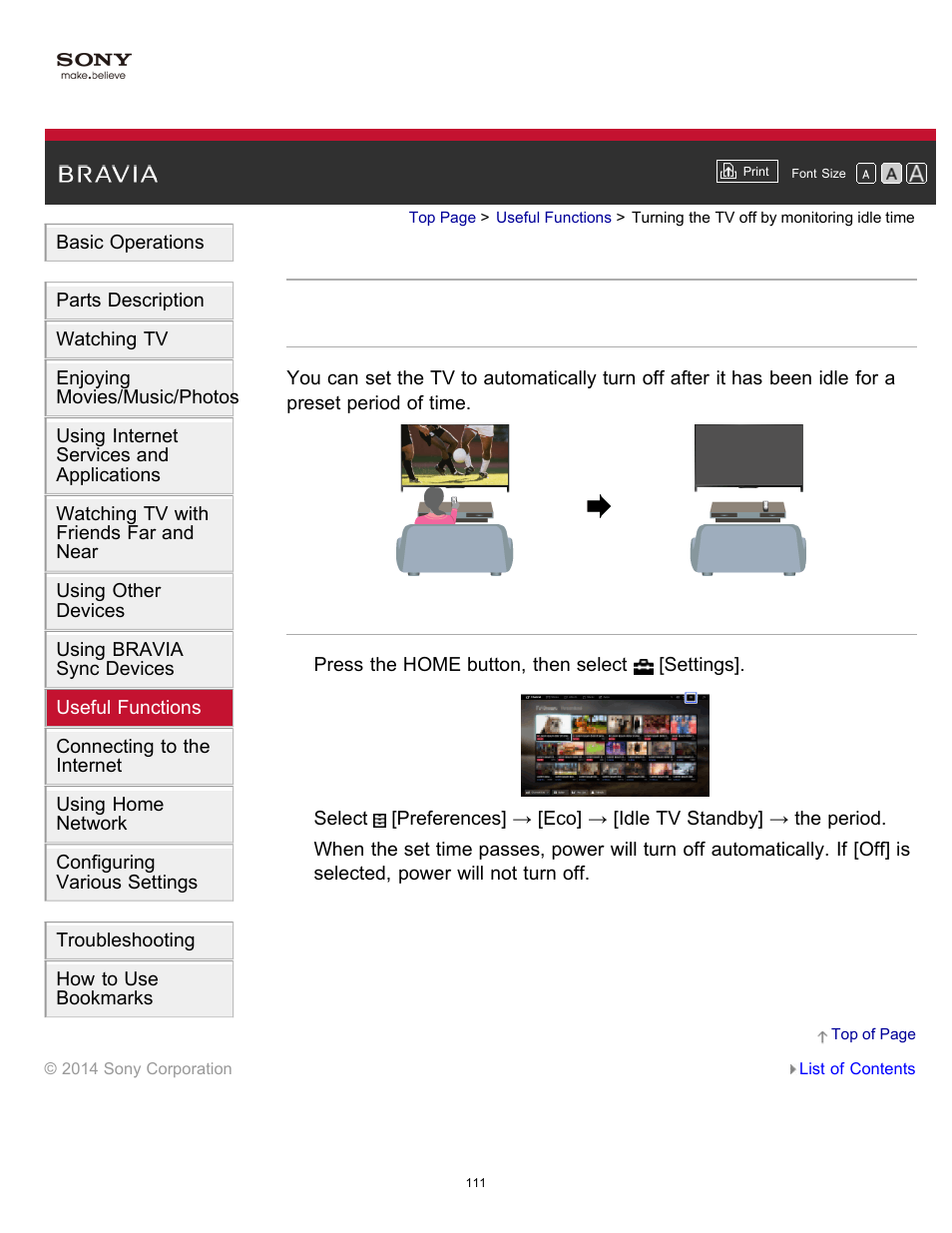 Turning the tv off by monitoring idle time | Sony KDL-40W600B User Manual | Page 116 / 214