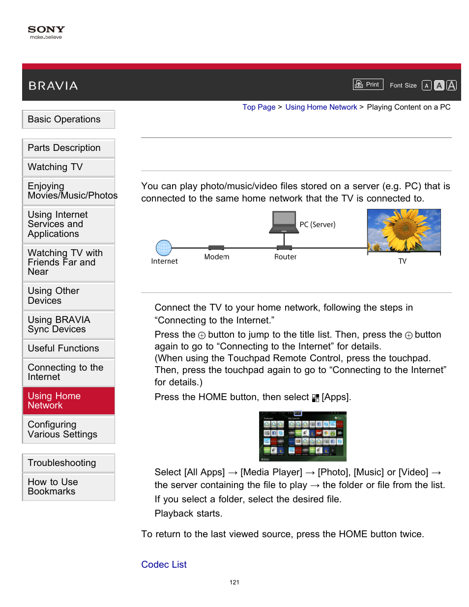 Playing content on a pc | Sony KDL-40W600B User Manual | Page 126 / 214