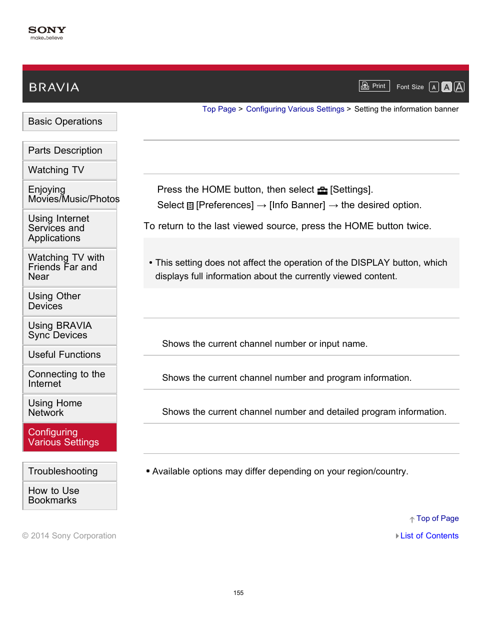 Setting the information banner | Sony KDL-40W600B User Manual | Page 160 / 214