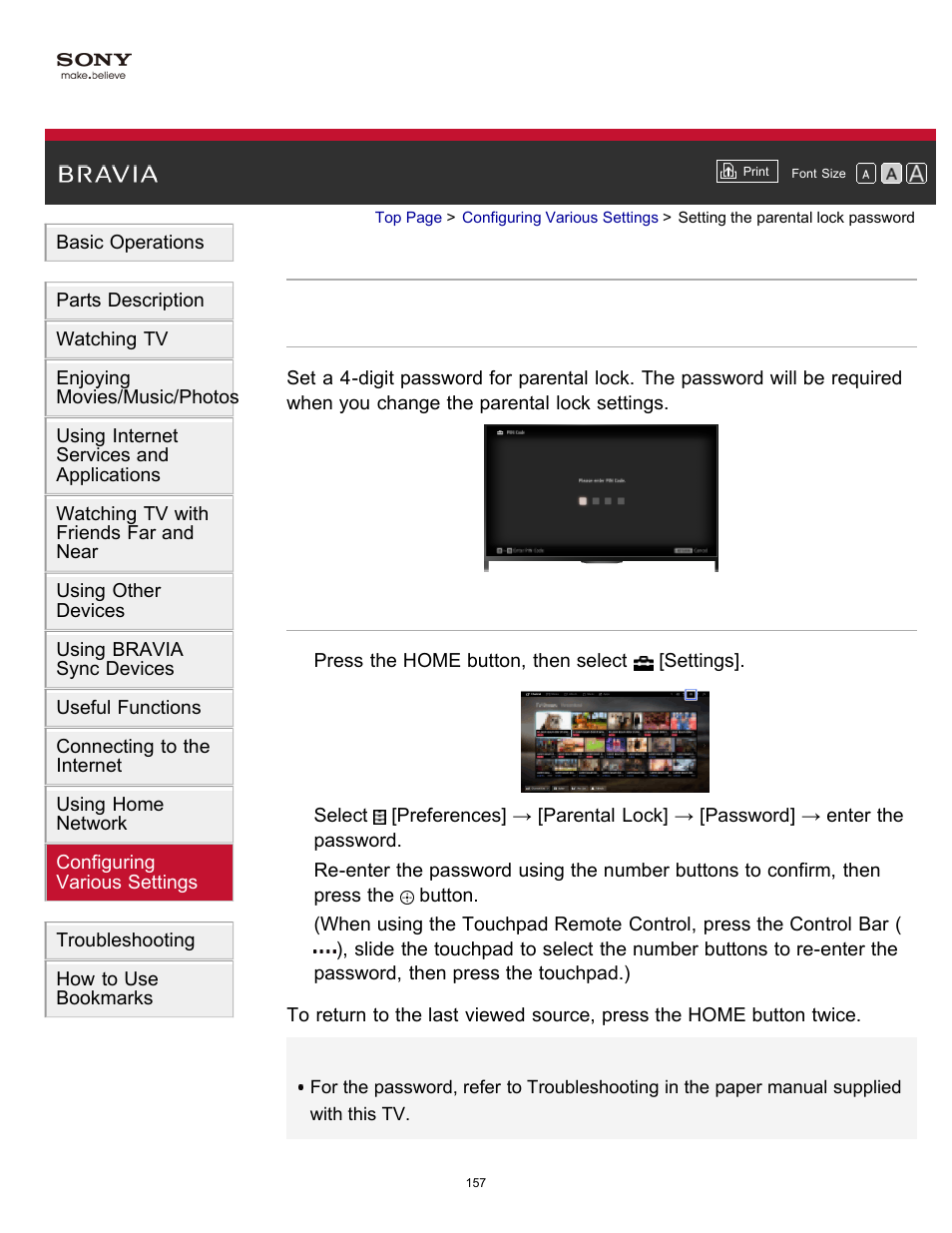 Setting the parental lock password | Sony KDL-40W600B User Manual | Page 162 / 214