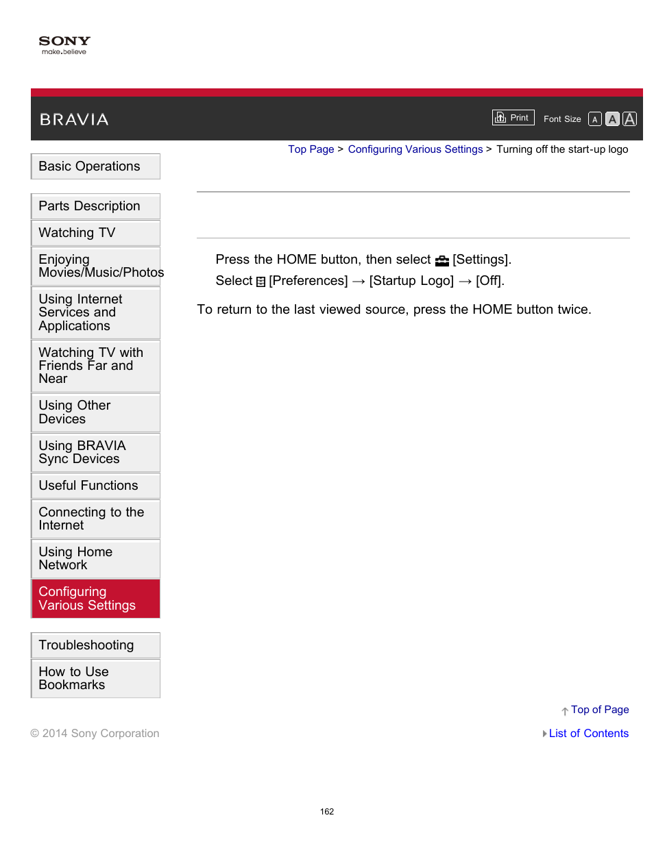 Turning off the start-up logo | Sony KDL-40W600B User Manual | Page 167 / 214