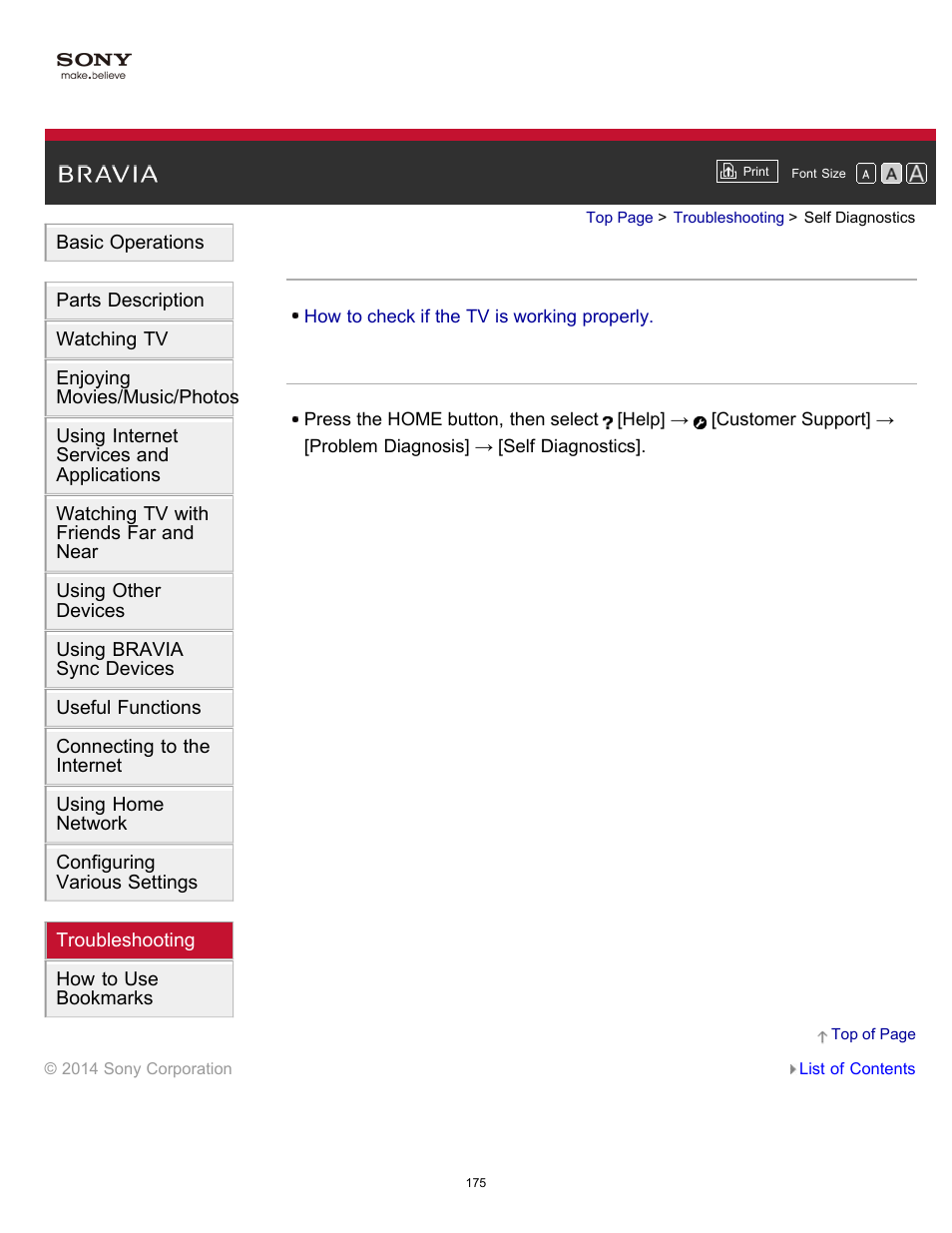 Self diagnostics | Sony KDL-40W600B User Manual | Page 180 / 214