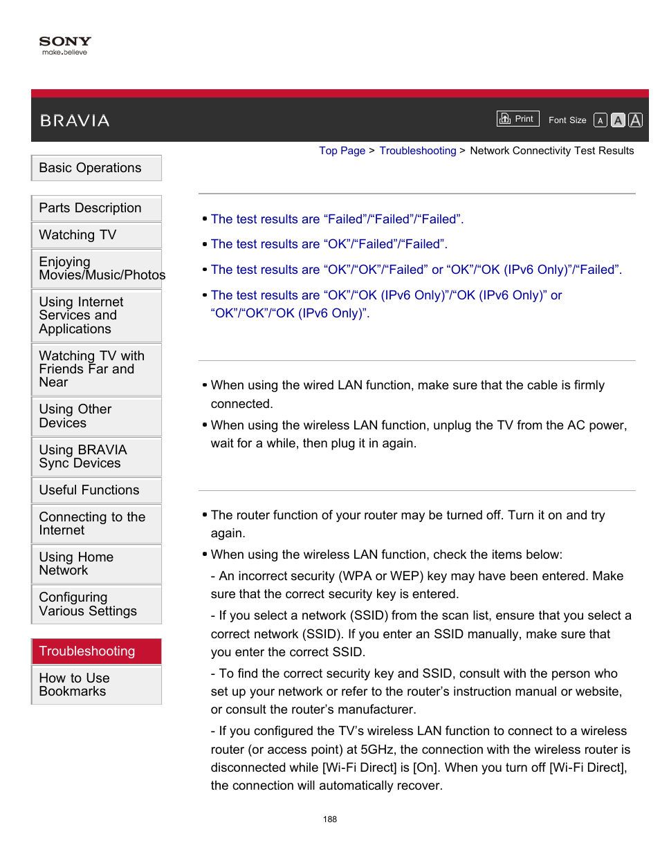 Network connectivity test results | Sony KDL-40W600B User Manual | Page 193 / 214