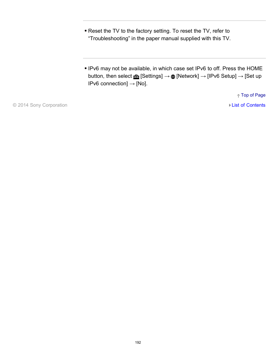 The tv cannot access the internet when ipv6 is set, Available./disappeared from [all apps | Sony KDL-40W600B User Manual | Page 197 / 214