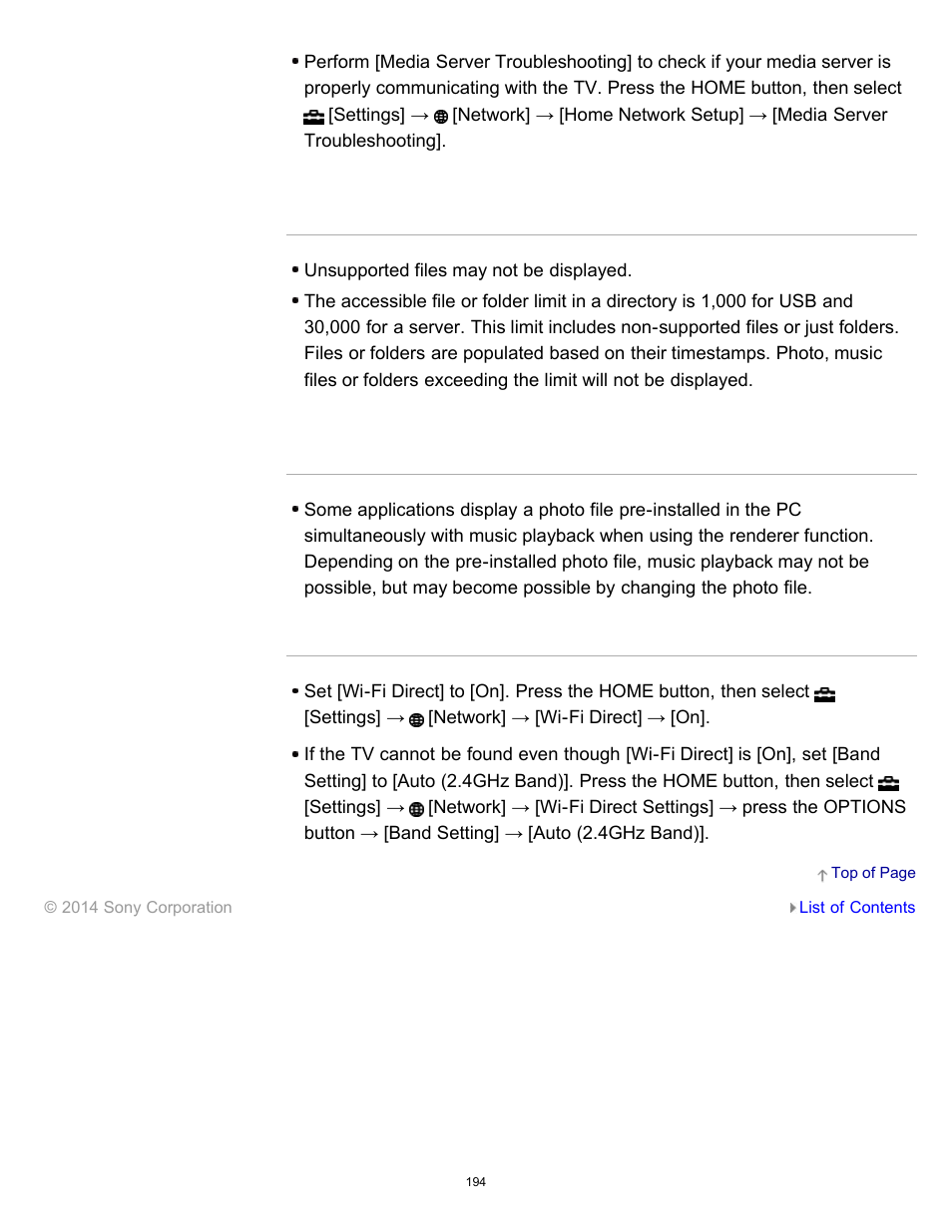 The tv cannot be found by a wi-fi direct device | Sony KDL-40W600B User Manual | Page 199 / 214