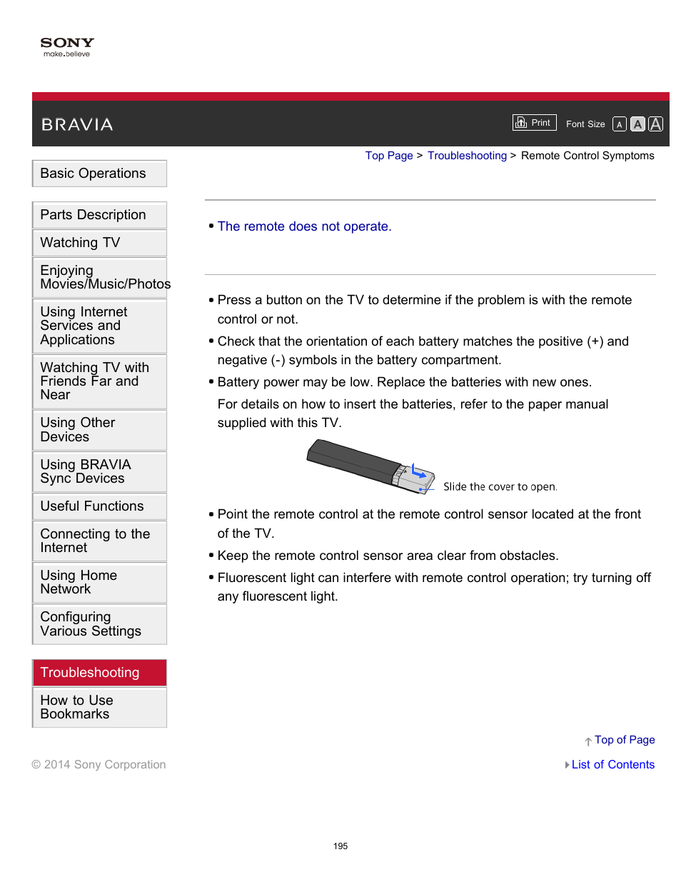 Remote control symptoms | Sony KDL-40W600B User Manual | Page 200 / 214