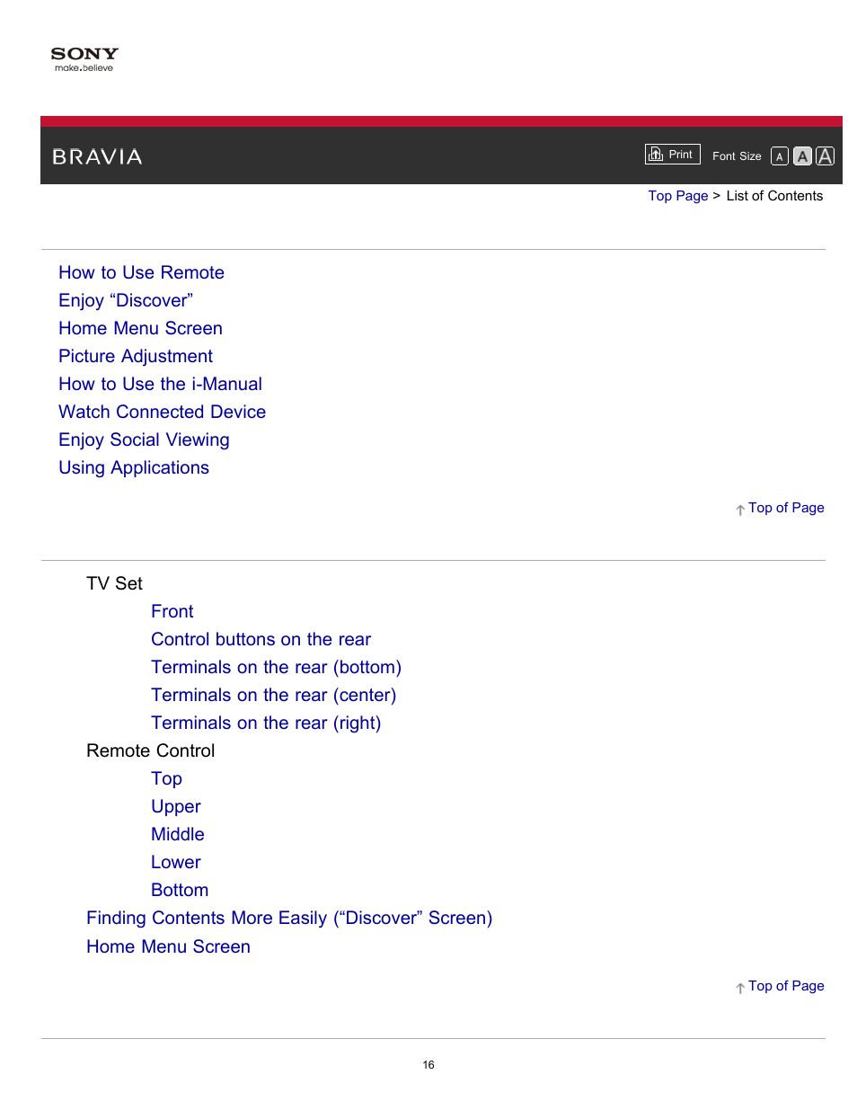 List of contents | Sony KDL-40W600B User Manual | Page 21 / 214
