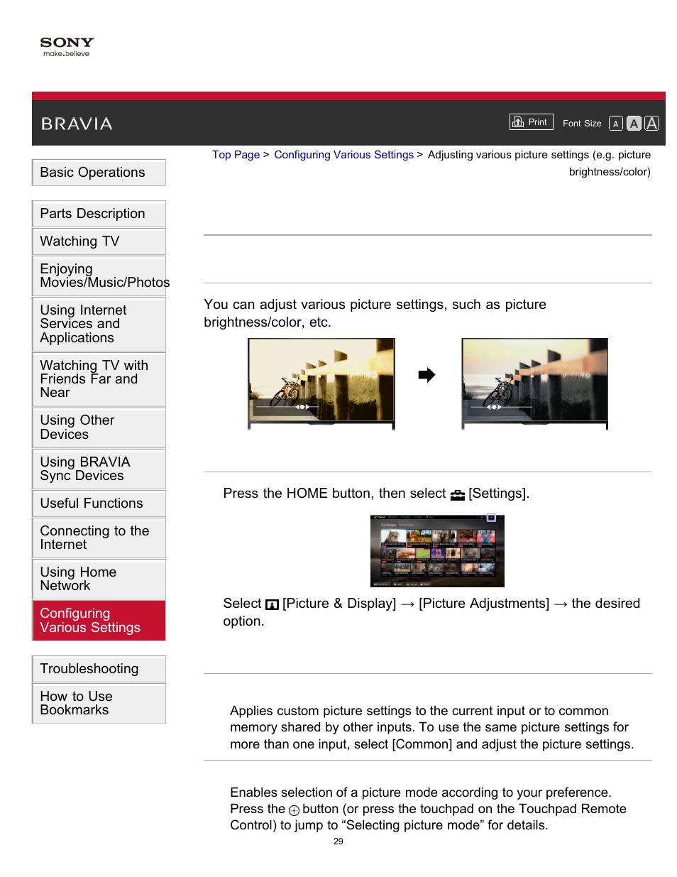 Picture adjustment | Sony KDL-40W600B User Manual | Page 34 / 214