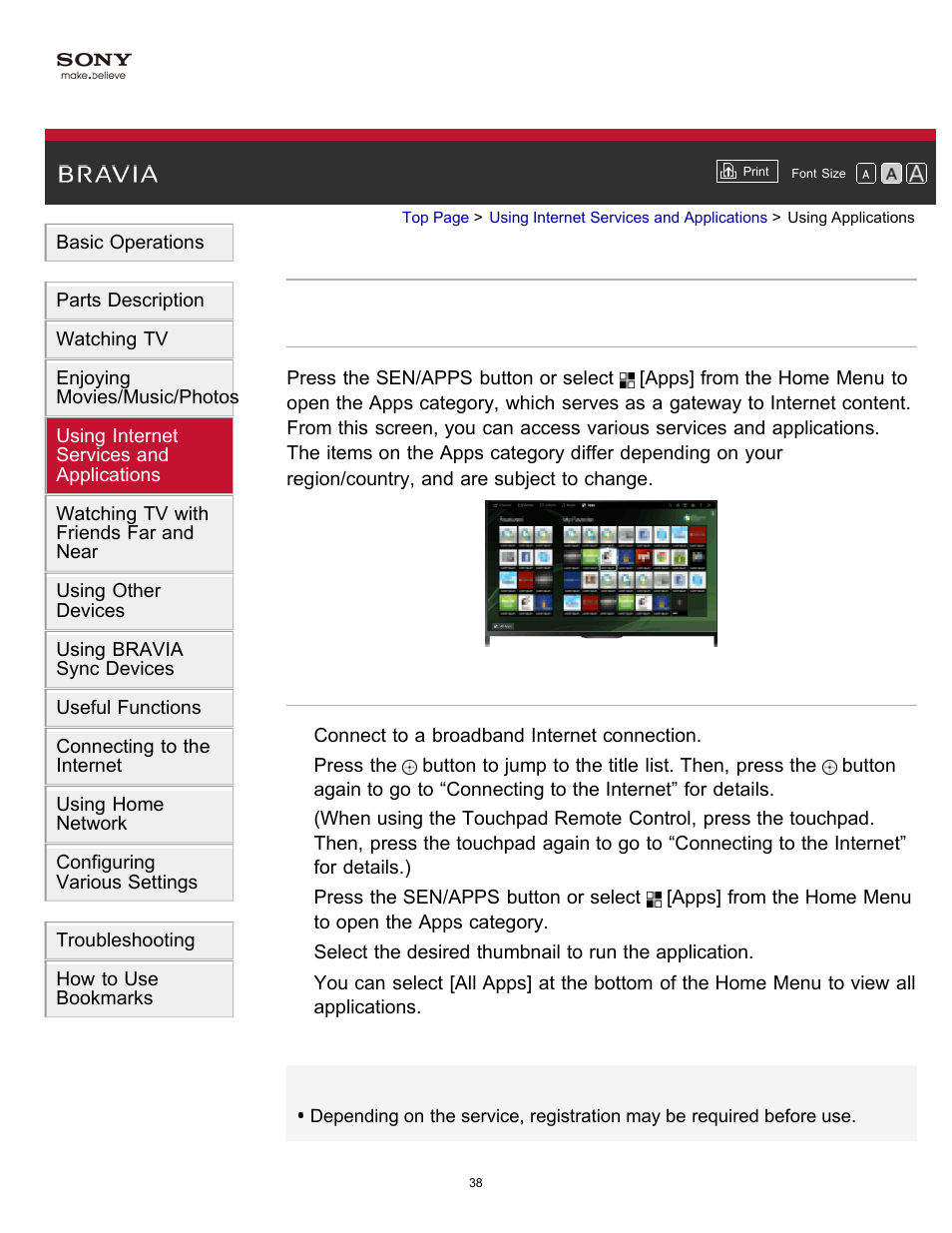 Using applications | Sony KDL-40W600B User Manual | Page 43 / 214