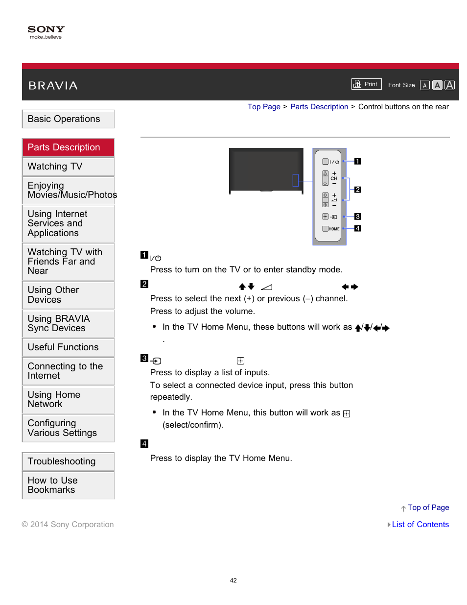 Control buttons on the rear | Sony KDL-40W600B User Manual | Page 47 / 214