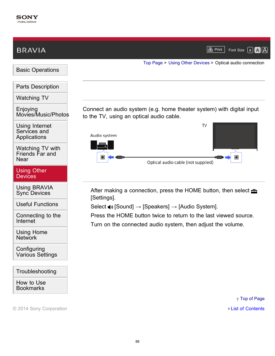 Optical audio connection | Sony KDL-40W600B User Manual | Page 93 / 214